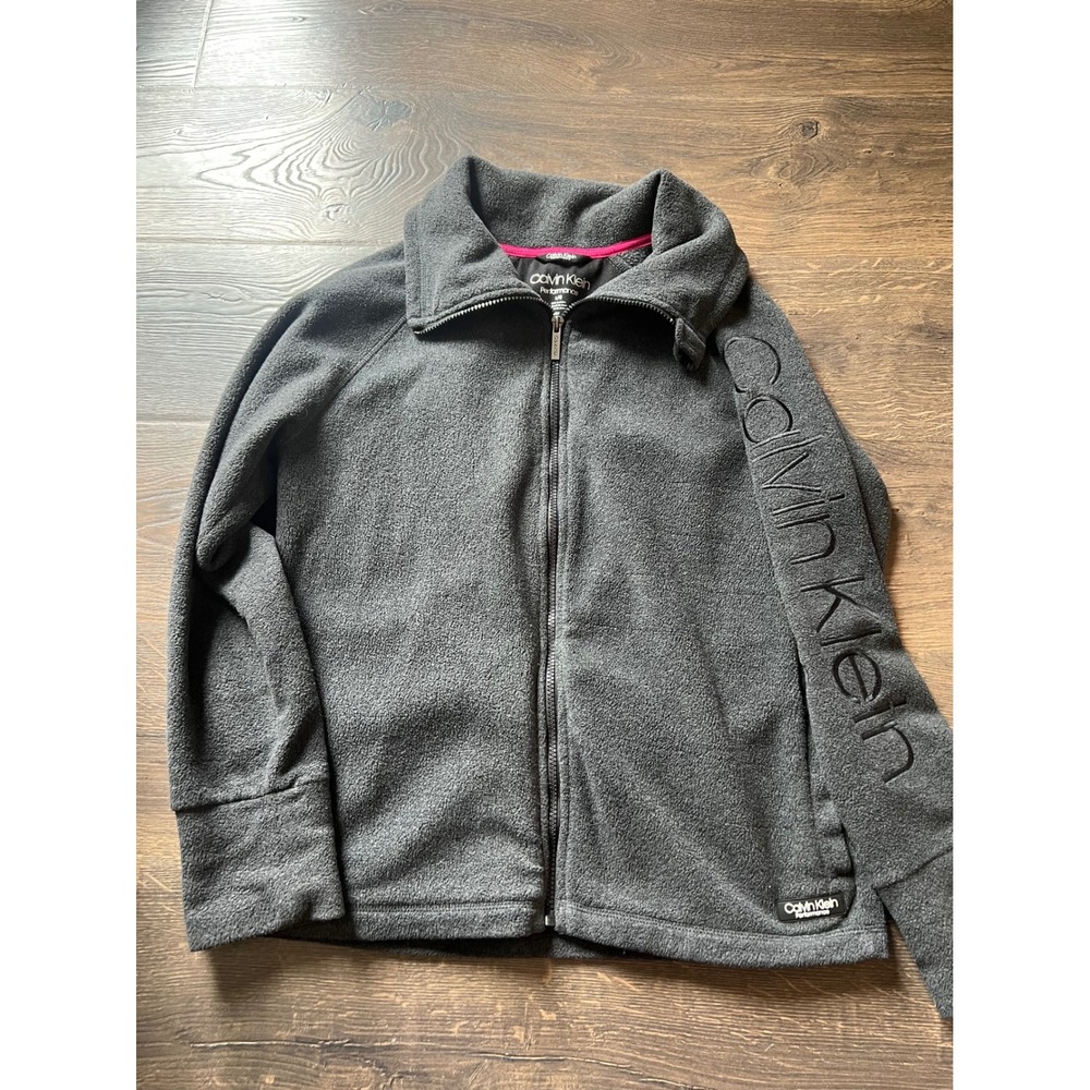 Calvin Klein Performance Womens Gray Fleece Full Zip Jacket‎ Logo Sleeve Large
